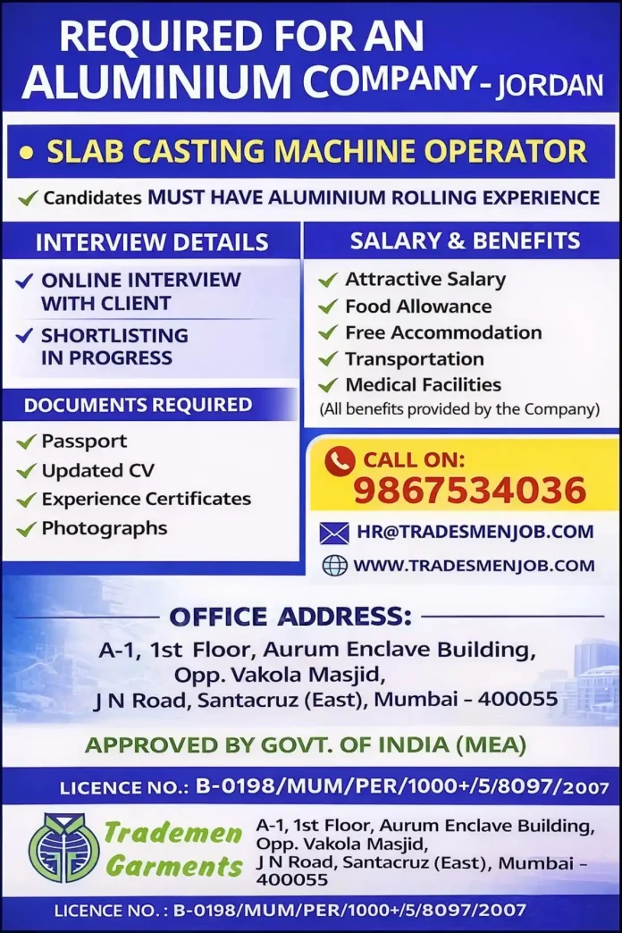 Slab Casting Machine Operator working in an aluminium rolling mill