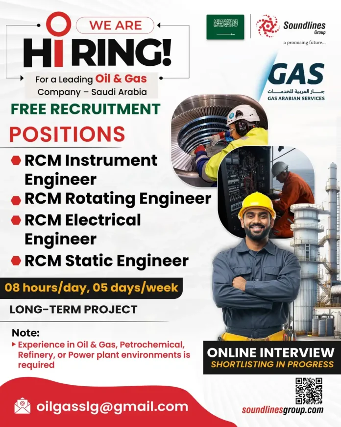 RCM Engineer jobs in Saudi Arabia Oil & Gas industry recruitment