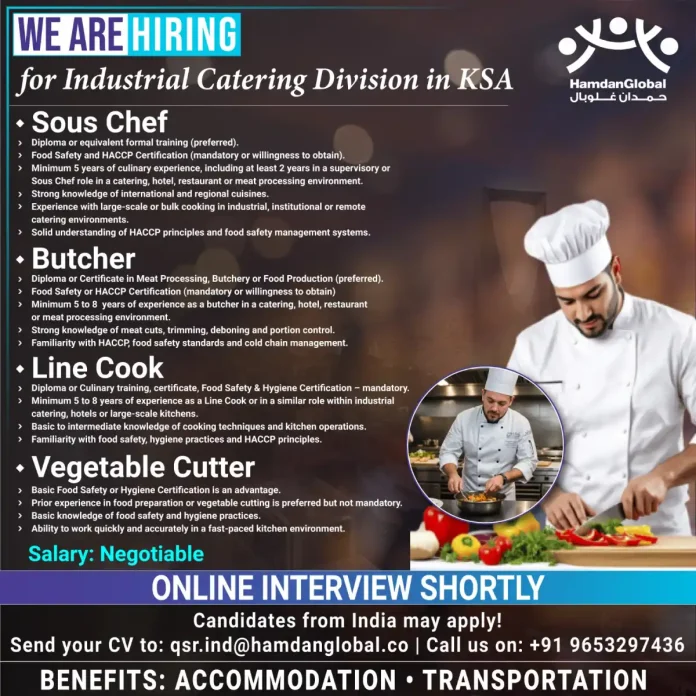 HamdanGlobal Industrial Catering Jobs in KSA - Chef and Kitchen Staff Positions