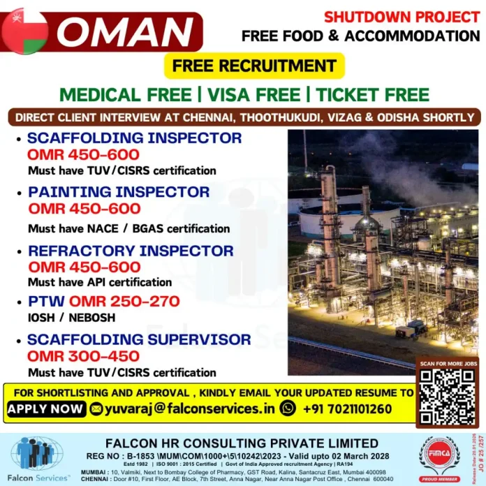 Shutdown Project Recruitment Drive by Falcon Services for Multiple Inspector and Supervisor Positions