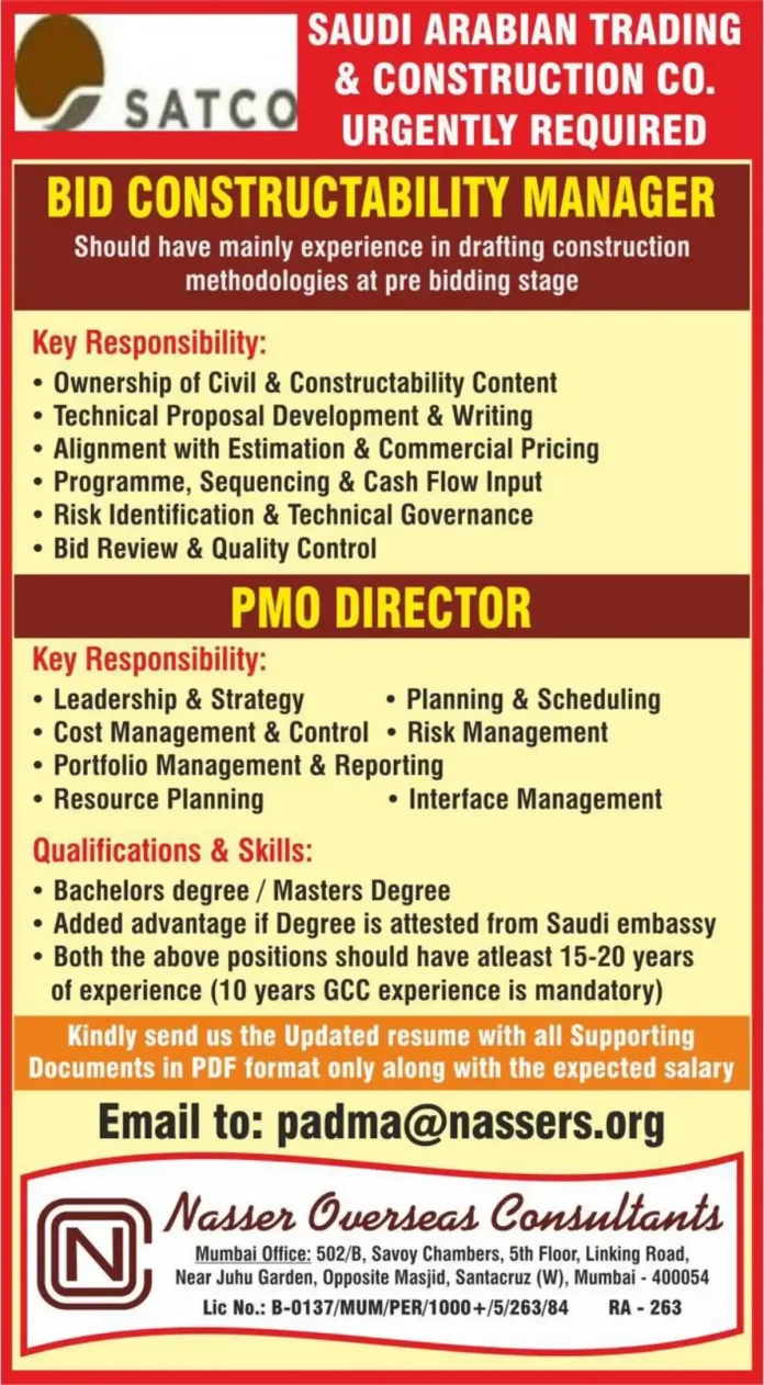 SATCO Saudi Arabian Trading & Construction Co. Job Openings Banner