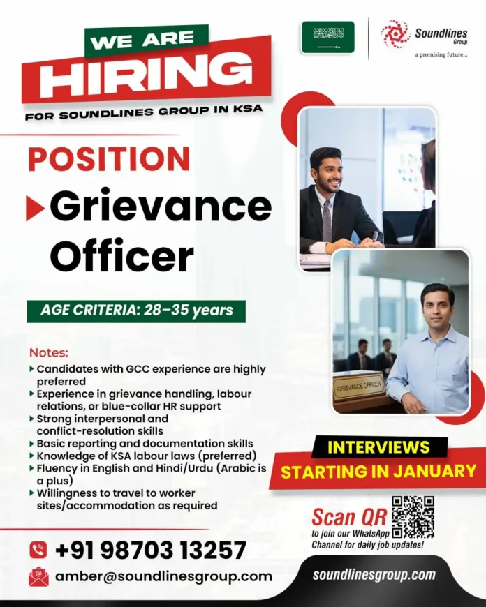 Soundlines Group Hiring Grievance Officer for KSA Operations