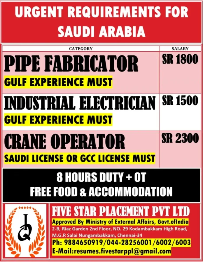 Job opportunities in Saudi Arabia for skilled workers