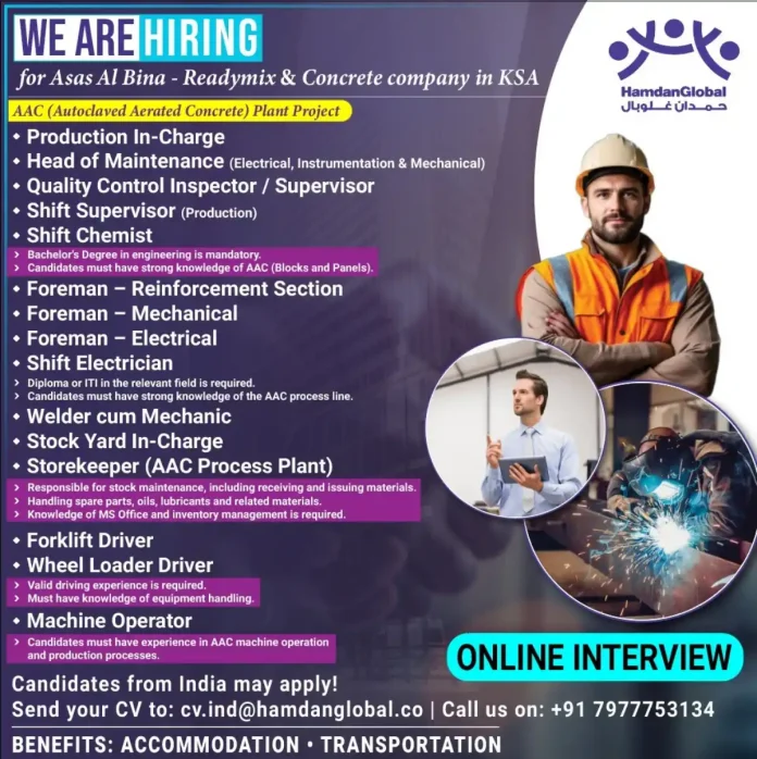 Asas Al Bina AAC Plant Project Job Openings in KSA