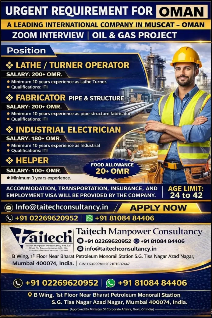 Job Opportunities in Oman Oil and Gas Sector with Taitech Consultancy