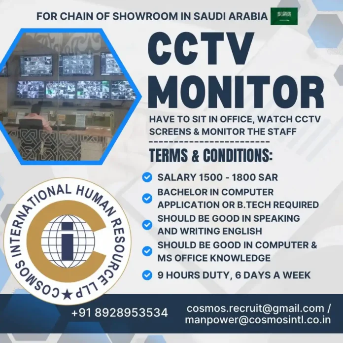 CCTV Monitor position for international showroom chain in Saudi Arabia