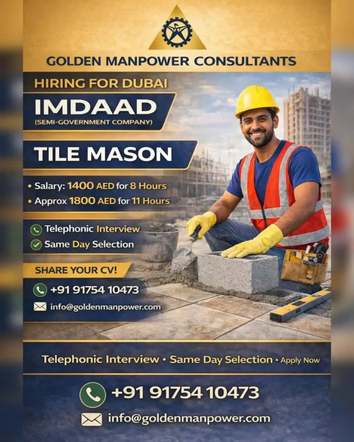 Tile Mason installing tiles in Dubai construction