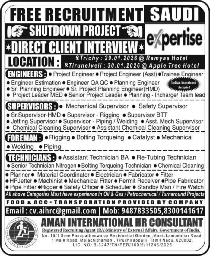 Recruitment Event for Saudi Shutdown Project by Aman International HR Consultant
