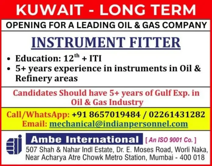 Instrument Fitter Technician working in Oil Gas industry