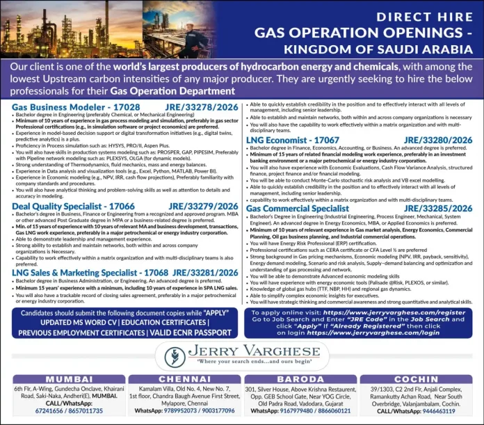 Gas Operation professionals working in a modern energy facility in Saudi Arabia