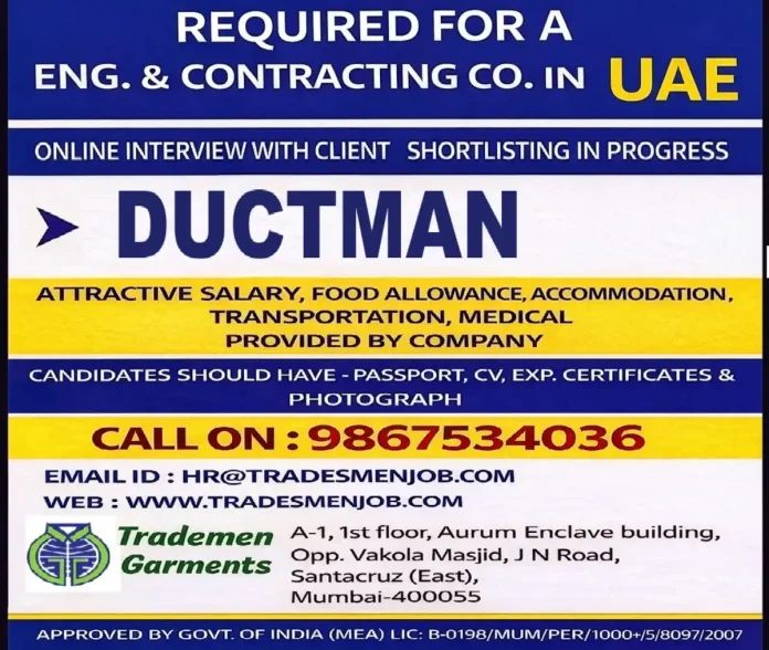 Ductman professional working on HVAC system installation in UAE