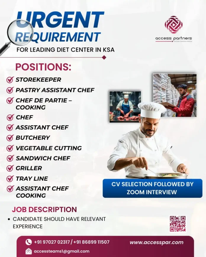 Professional kitchen staff preparing healthy meals at diet center in Saudi Arabia