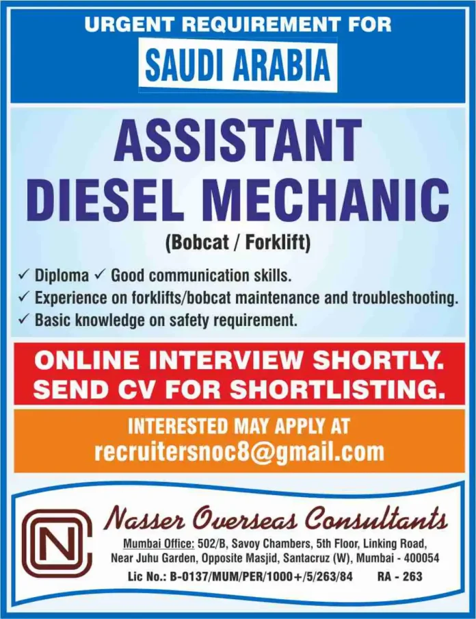 Assistant Diesel Mechanic working on Bobcat equipment in Saudi Arabia