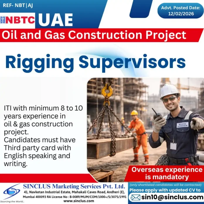 Rigging Supervisor Job Opportunity at NBTC UAE Oil and Gas Project