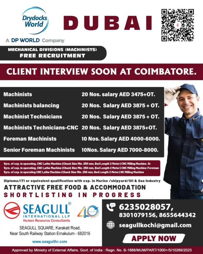 Drydocks World Dubai Machinist Job Recruitment - Mechanical Division Openings