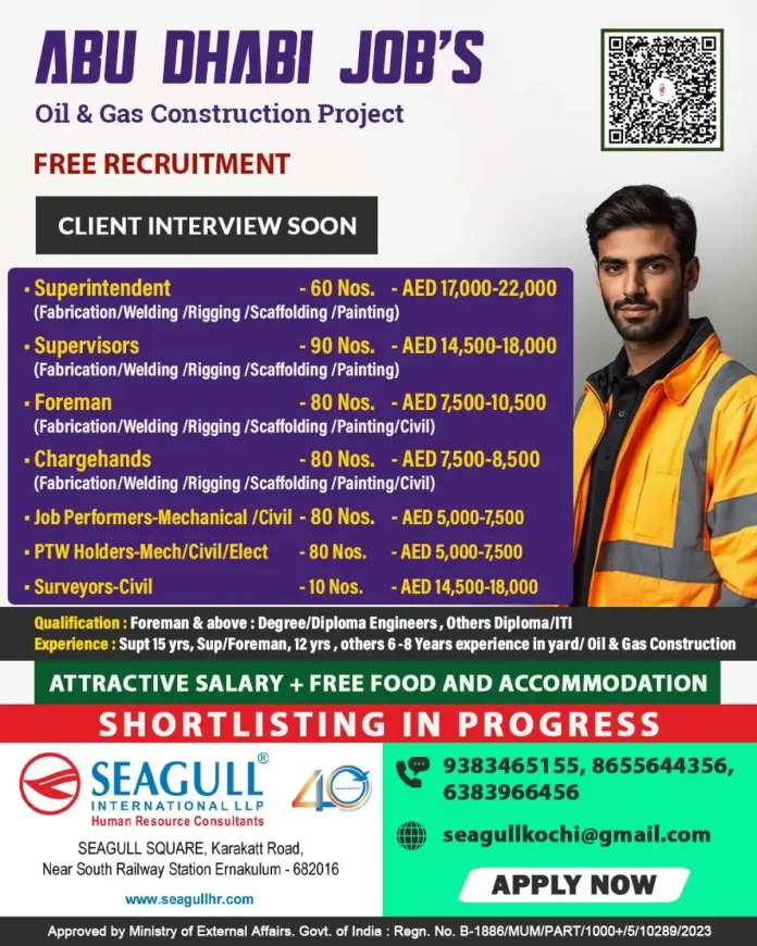 Abu Dhabi Oil and Gas Construction Jobs Recruitment by Seagull International