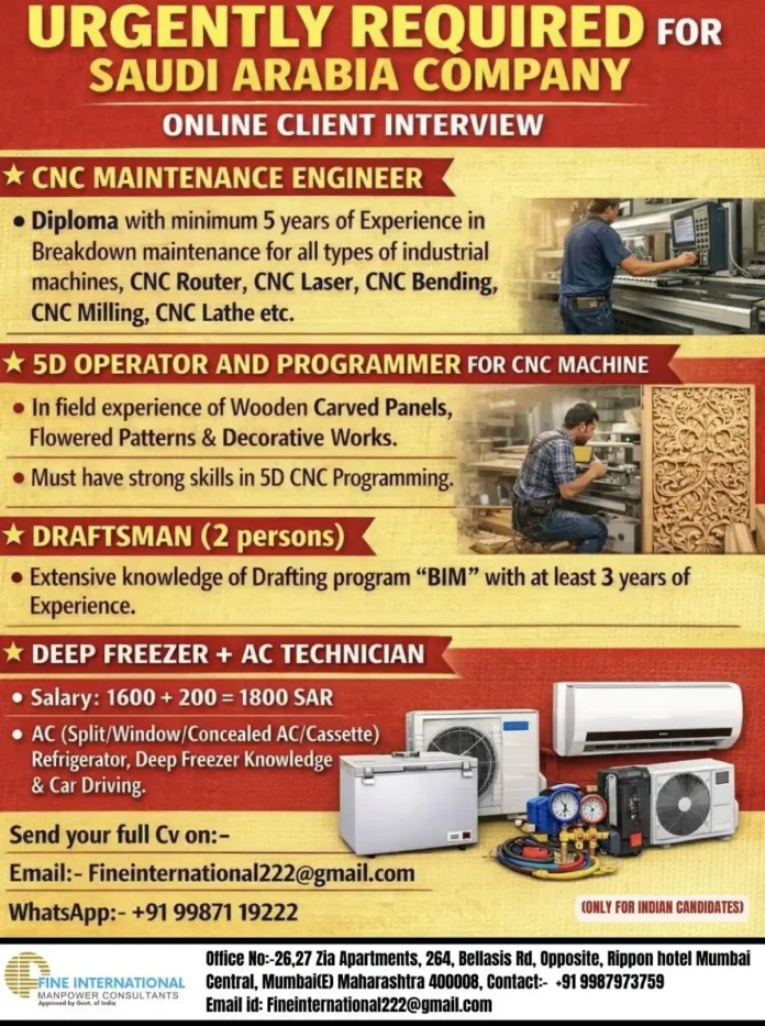 Job Opportunities in Saudi Arabia with Fine International Manpower Consultant