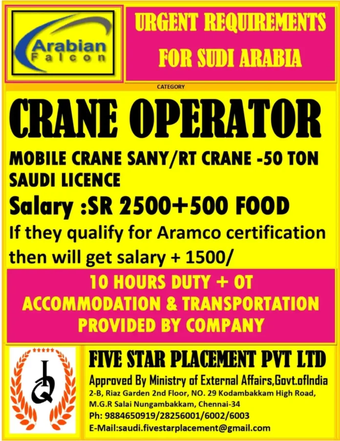 Crane Operator working on a SANY mobile crane in Saudi Arabia