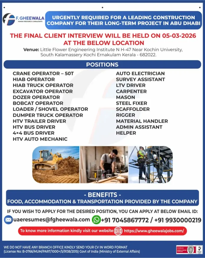 Construction job opportunities in Abu Dhabi for skilled professionals