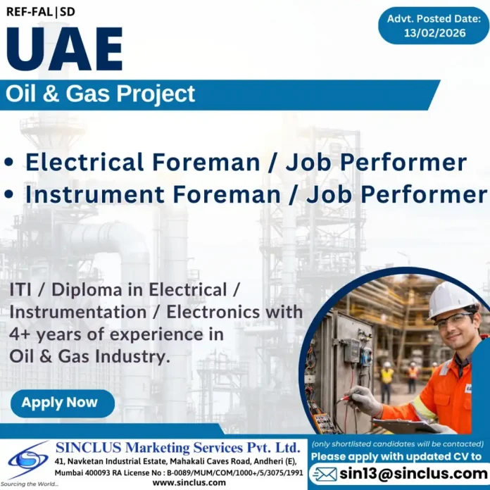 Electrical and Instrument Foreman job opportunities in UAE oil and gas industry