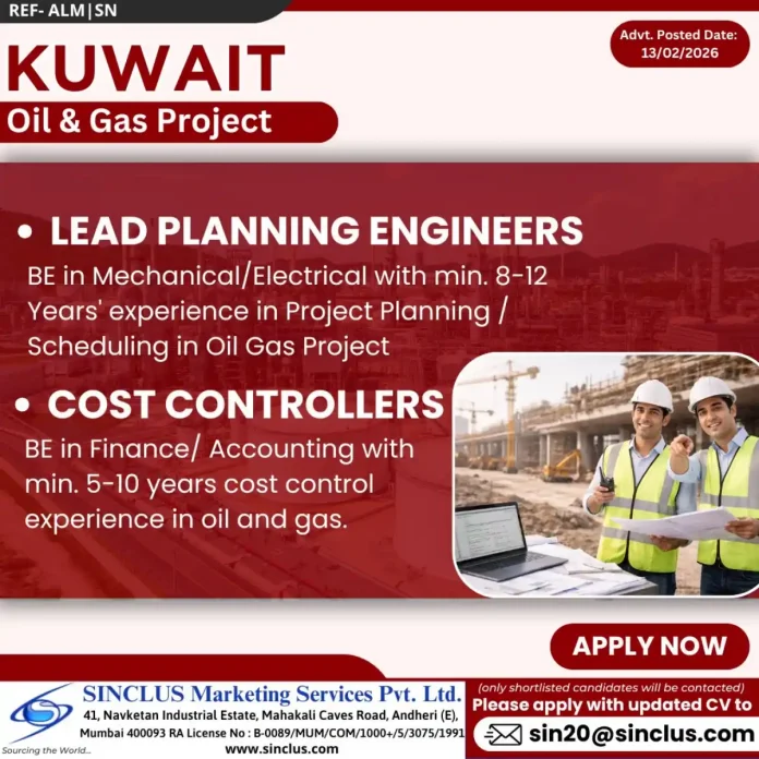 Lead Planning Engineer and Cost Controller Jobs in Kuwait Oil & Gas Project