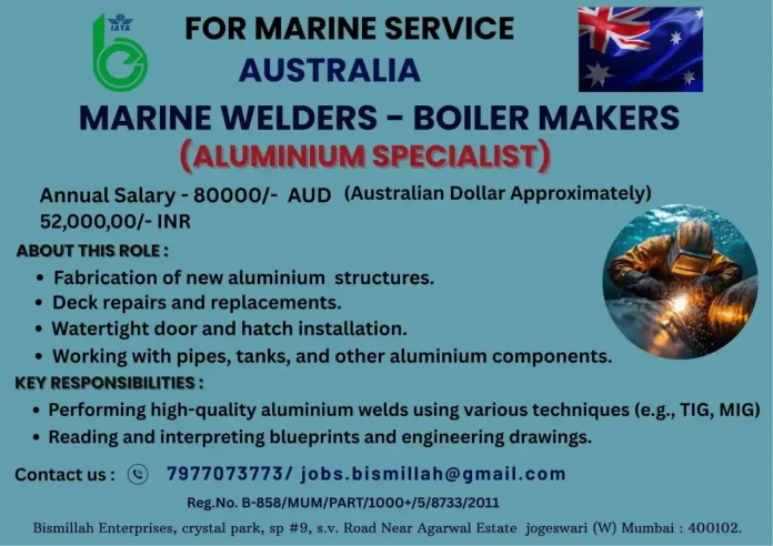 Marine Welder and Boilermaker working on aluminium structures for Australian marine industry
