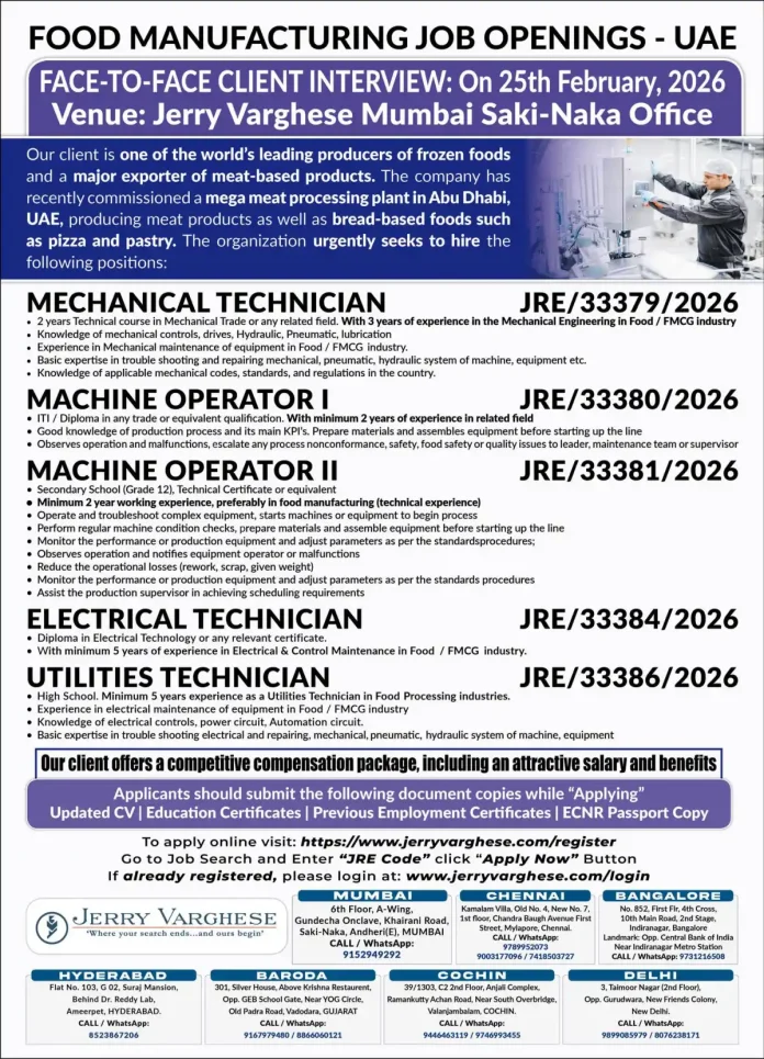 Food Manufacturing Jobs in UAE with Jerry Varghese