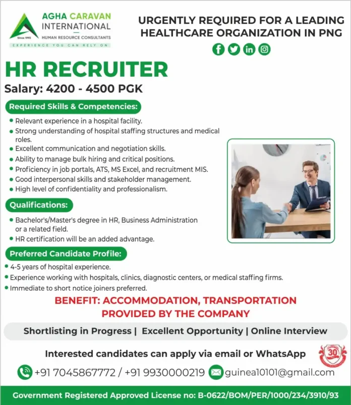 HR Recruiter Job Opening in Papua New Guinea Healthcare