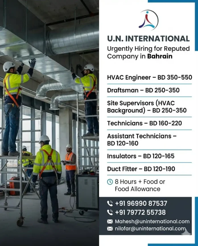 HVAC Engineering Jobs in Bahrain - U.N. International Recruitment
