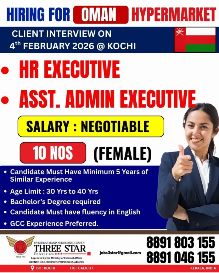 Client interview for HR Executive and Admin Executive jobs at Oman Hypermarket