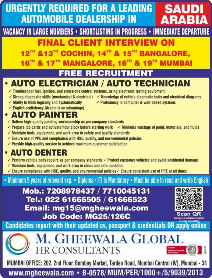 Automobile Technician Jobs in Saudi Arabia Urgent Hiring