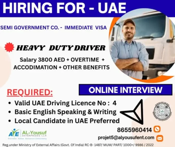 Heavy Duty Driver Job Opportunity in UAE with Semi Government Company