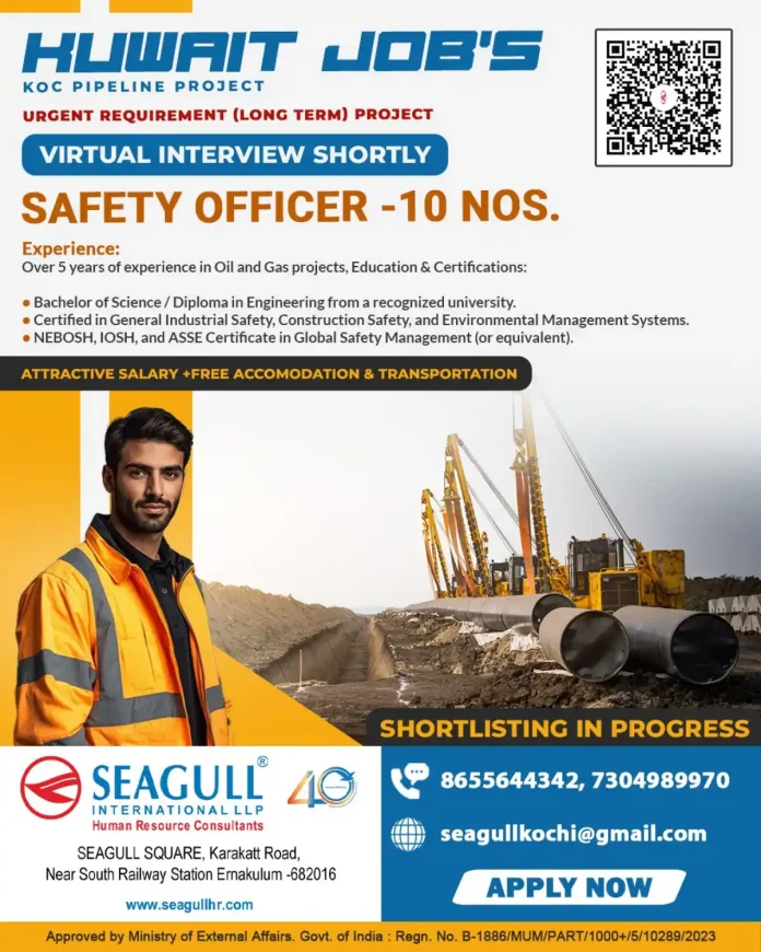 Safety Officer Job Vacancy for KOC Kuwait Oil Company Pipeline Project Recruitment