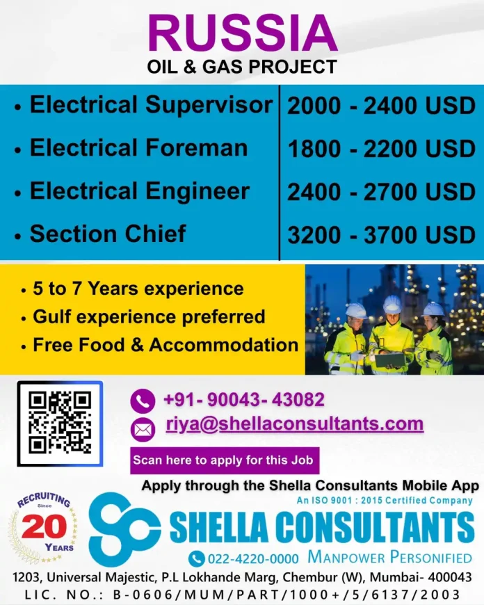 Electrical Supervisor Job Opportunity in Russia Oil and Gas Industry