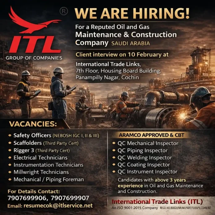 ITL Group Oil and Gas Jobs Recruitment for Saudi Arabia - ARAMCO Approved Positions