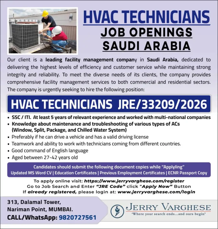 HVAC Technician working on air conditioning system in Saudi Arabia