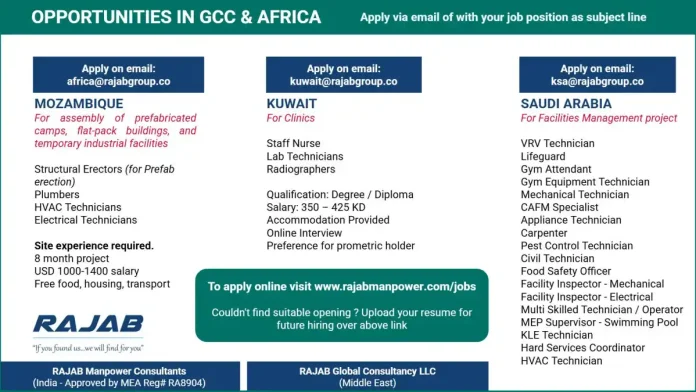 RAJAB Group recruitment for jobs in GCC countries and Africa