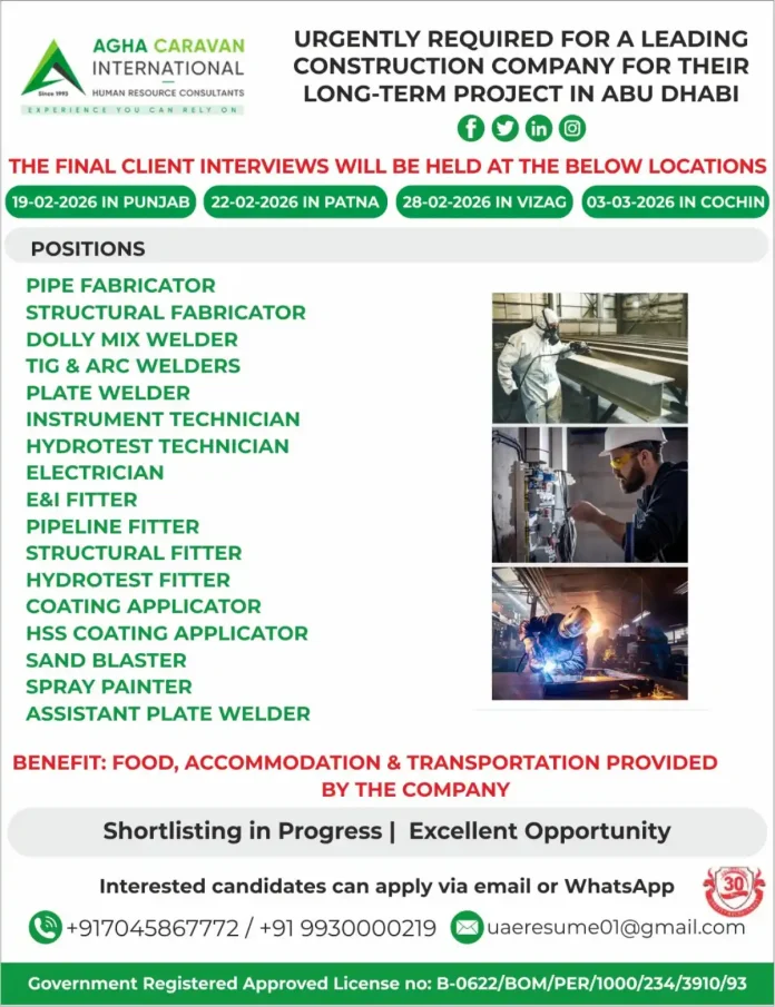 Construction Jobs in Abu Dhabi - AGHA CARAVAN International Recruitment