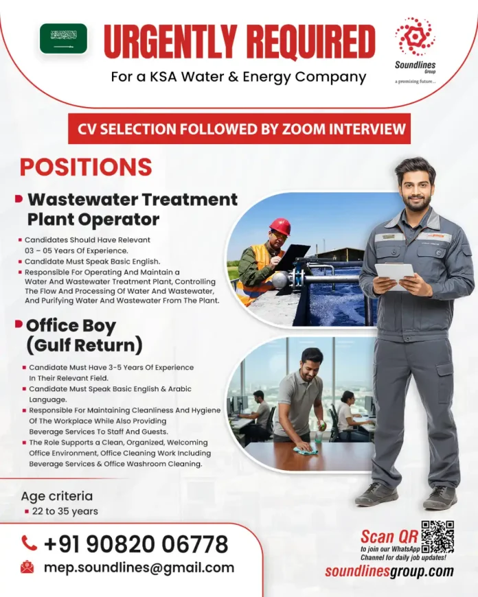 Soundlines Group Recruitment for KSA Water Energy Company Jobs
