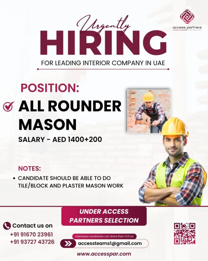 All Rounder Mason at work on a tile installation project for an interior company in UAE