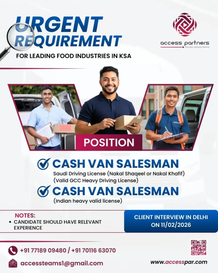 Cash Van Salesman Job Opportunity in Saudi Arabia Food Industry