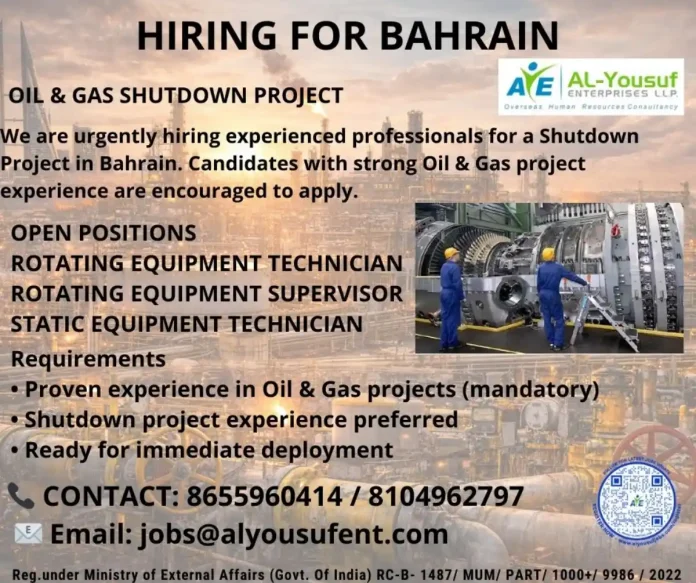 AE AL-Yousuf Enterprises LLP Bahrain Oil and Gas Shutdown Project Recruitment
