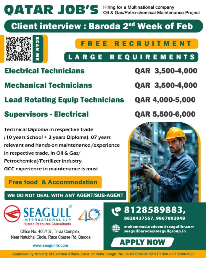Qatar Oil and Gas Jobs Recruitment 2024 - Seagull International LLP Baroda