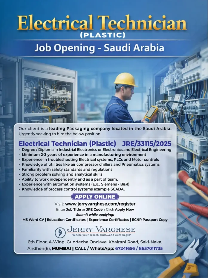 Electrical Technician working on plastic manufacturing equipment