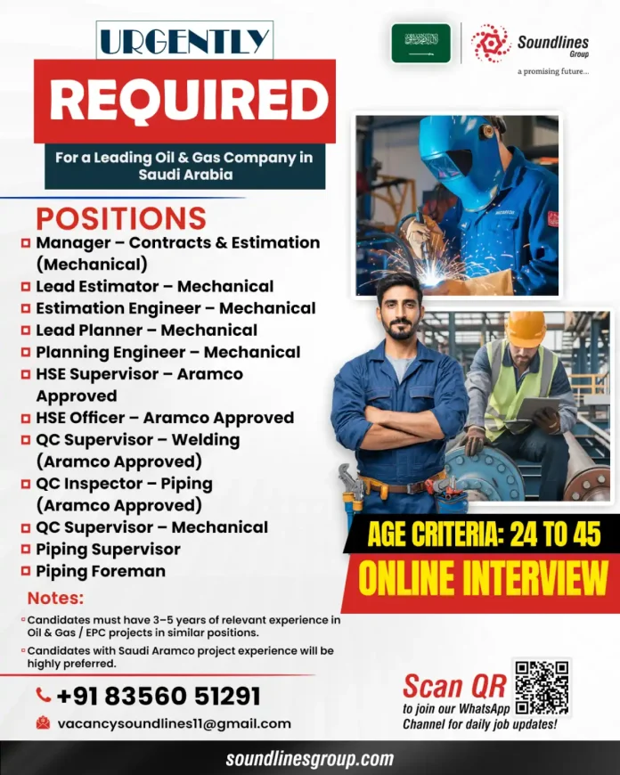 Urgent Oil and Gas Jobs in Saudi Arabia Recruitment Banner