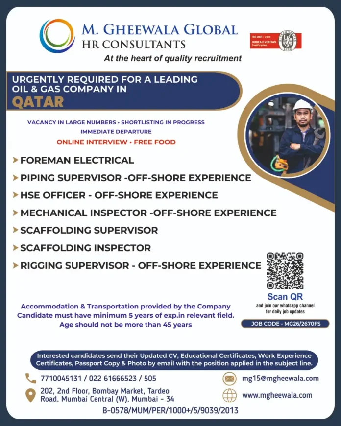 Oil and Gas Company Qatar Recruitment by M Gheewala Global HR Consultants