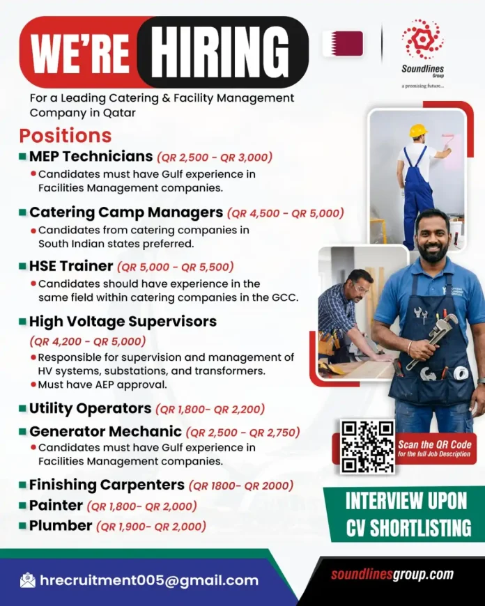 Job openings at a catering and facility management company in Qatar - Soundlines Group