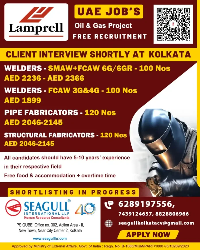 Recruitment for Lamprell Oil & Gas Project in UAE for welders and fabricators
