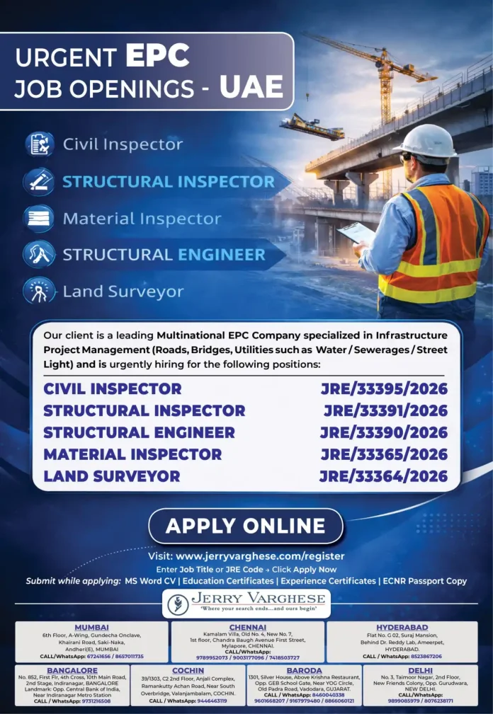 EPC company hiring for infrastructure projects in UAE