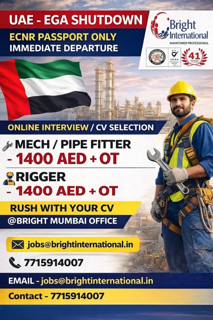UAE EGA Shutdown Project Recruitment for Mechanical Pipe Fitter and Rigger